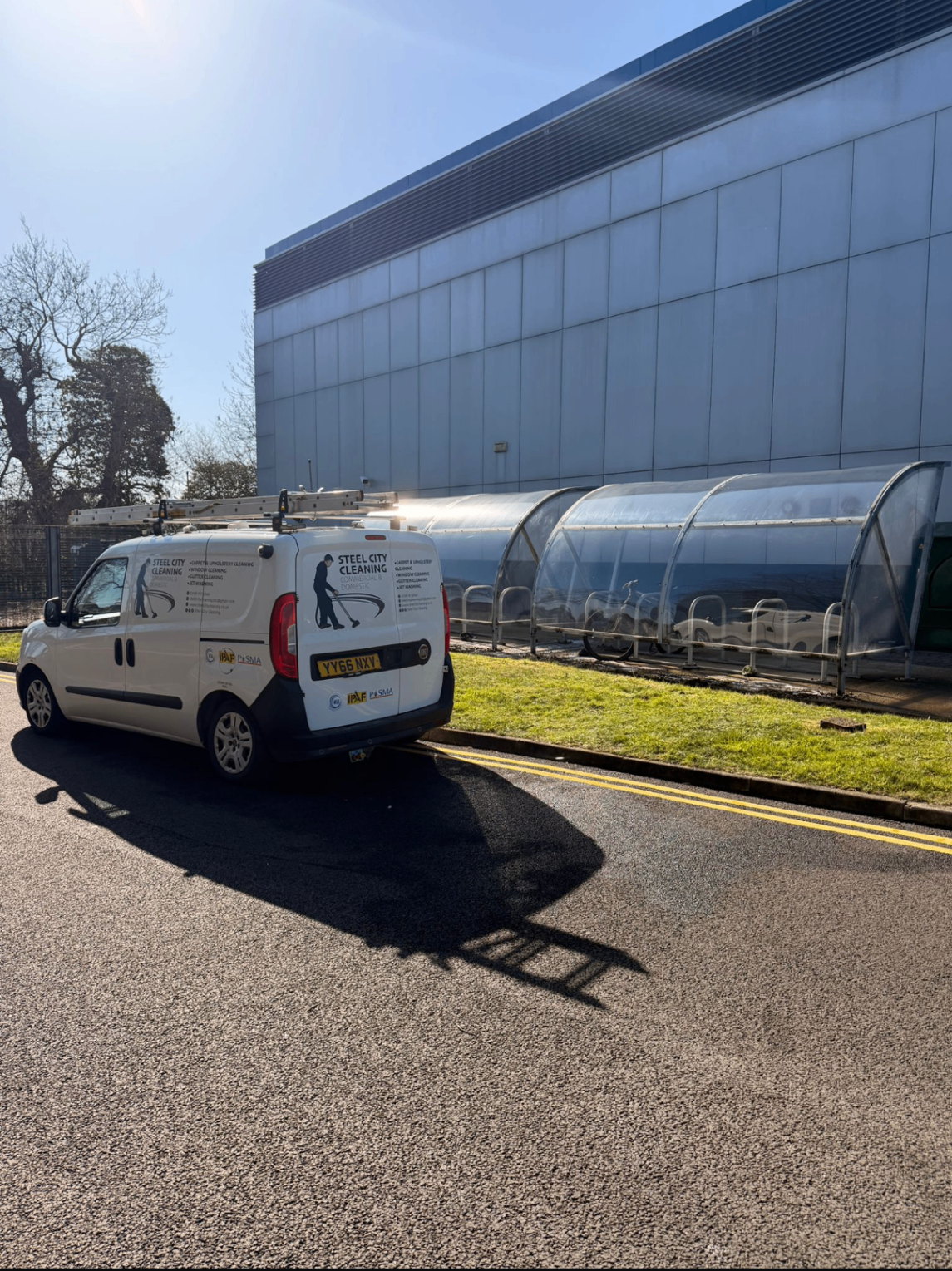 After cleaning, covered walkway and cladding looking brighter and clearer